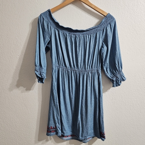 FLYING TOMATO Chambray Peasant Dress Size M - Picture 3 of 10
